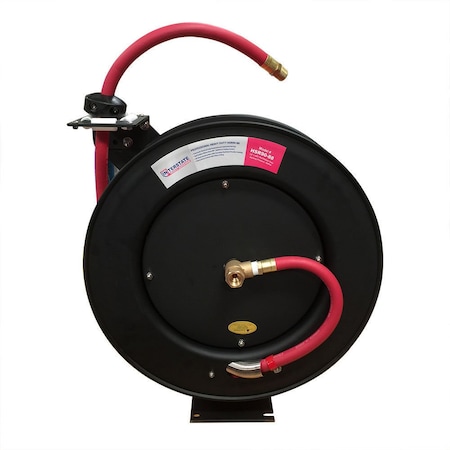 Interstate Pneumatics 3/8 Inch 50 ft w/1/4 Inch NPT Fittings, Professional Hose Reel - Rhino Rubber Hose HSR90-64